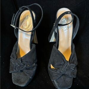 Sam Edelman Black Suede Knot Front Ankle-Strap Heels